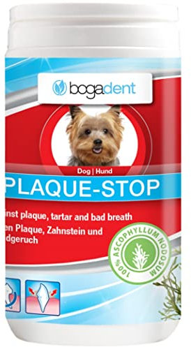 Bogadent Plaque-Stop - Hunde Zahnpflege - 70g - Pulver zur Beseitigung von Zahnstein & gegen Mundgeruch bei Hunden - Einfach Zahnstein selbst entfernen - Zahnsteinentferner Hund, UBO0783