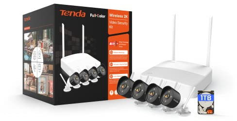 Tenda Kit Caméra de Surveillance WiFi Extérieure, 4X Caméra IP et 4CH NVR (qu'à 10 to) avec 1 to HDD, Détection de Perosnne/Mouvement, Vision Nocturne en Couleur, H.265, Accès à Distance, K4W-3TC-1T