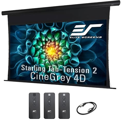 Elite Screens Starling Tab-Tension 2 CineGrey 4D, 106 16:9, Ceiling, Ambient Light Rejecting (CLR/ALR) Tab-Tensioned Electric Drop Down Front Projector Screen Programmed Remote Kit, STT106UHD4-E12