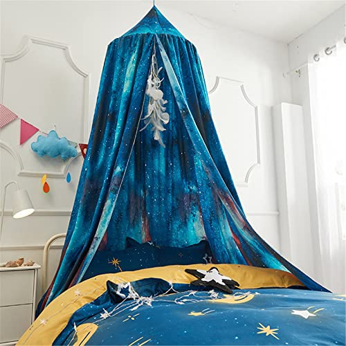 Groß Moskitonetz für Kinderzimmer Junge Blauer Sternenhimmel Kinder Baldachin Betthimmel Babybett Himmelbett Bettvorhang für Schlafzimmer Ankleidezimmer (3)