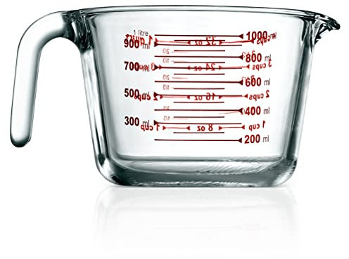 Messbecher aus hochwertigem Borosilikatglas mit individueller Aufkleberskala, 1000 ml, sicher in der Mikrowelle und im Gefrierschrank, ofenfest und spülmaschinenfest