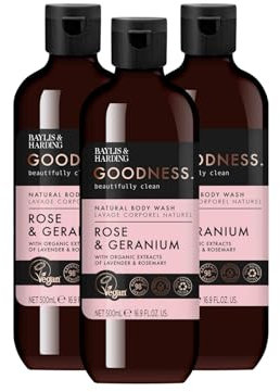 Baylis & Harding Goodness Rose & Geranium Natural Bath Soak, 500 ml (Pack of 3) - Vegan Friendly