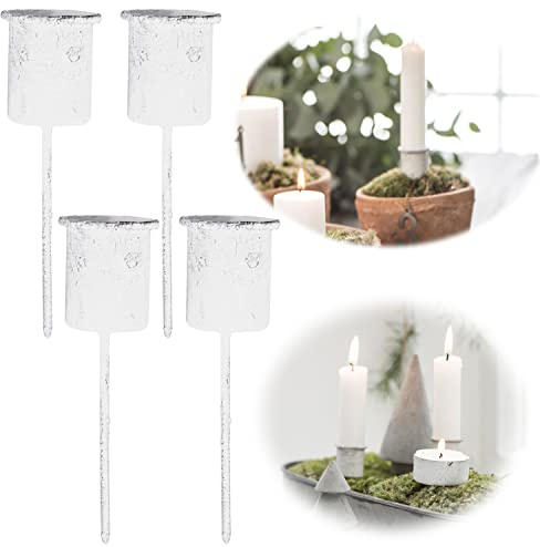 LS-LebenStil 4-Fach Adventskerzenhalter Shabby Weiß 8cm Metall Kerzenstecker Stabkerzen-Halter Spieß Kerzenpicker Picker für Stabkerzen als Kerzenständer Kerzenleuchter Kerzenhalter Adventskranz
