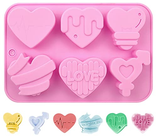 Jagowa Silicone Heart Shape Chocolate Molds 6-Cavity Candy Baking Mold Valentine's Day Baking Pan for Chocolate Candy Jelly Ice Cube