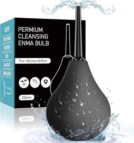 Pera Lavado Recto 224ml - Enema para Limpieza de Colon | Ducha Anal y Vaginal | Bulbo de Silicona Médica para Aliviar Estreñimiento | Limpiador Intestinal Seguro para Hombres y Mujeres (Negro)