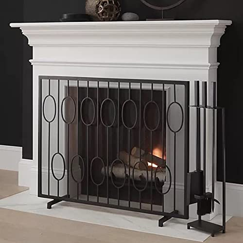 DOZRAN Funkenschutzgitter Kaminschutzgitter Im Industriestil Flach 95×75cm, Funkenflammen-Feuerschutzgitter mit Stützfüßen, Flammenofenzaun