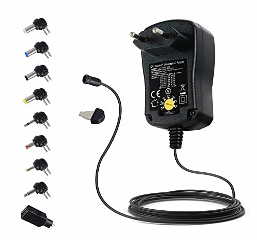 McGrey UAD-1000 Universalnetzteil 1A - Schaltnetzteil für Elektrogeräte - Max. Stromstärke: 1000 mA - Spannung von 3V bis 12V wählbar - Wechselbare Polarität - Acht Adapterstecker und USB-Adapter