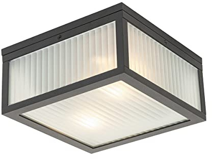 Qazqa Modern außen Deckenleuchte, Deckenlampe für den Garten - Charlois - Schwarz, max. 40W, Geeignet für LED, 24cm, IP44, Quadratisch, 2-flammig