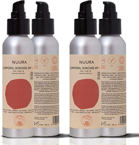 NUURA Crema Solar Mineral 50 FPS - Emulsión Corporal 125 ml - Protector Solar Mineral para Toda la Familia - Ideal para Viaje [Pack de 2]