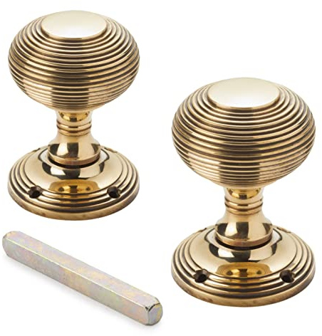 AB Hardware 55mm Solid Brass Beehive Mortice Door Knobs Knob Pair Set Quality New Victorian (Aged Brass)