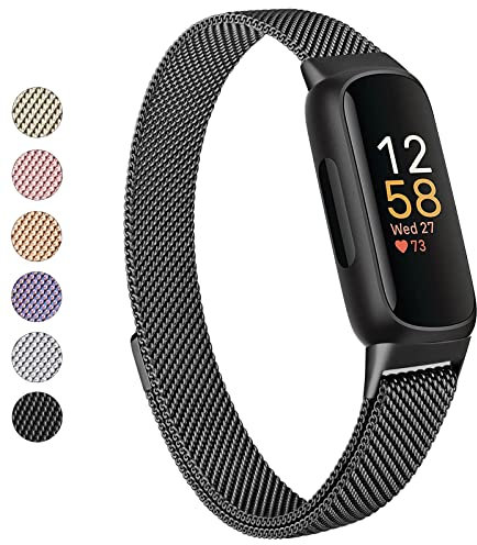 Vanjua Für Fitbit Inspire 3 Armbänder für Damen und Herren, Edelstahl, Metallnetzschlaufe, verstellbar, magnetisches Armband, Ersatzbänder, kompatibel mit Fitbit Inspire 3 Fitness Tracker (schwarz)