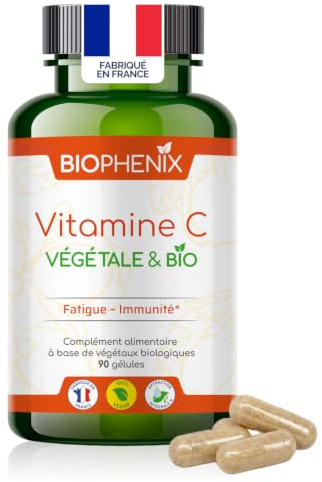 Biophénix Vitamine C Bio 100% Végétale 90 Gélules, Fatigue & Energie | Tonus et Vitalité, Procédé Exclusif Extraction Intégrale, 0% Excipient, 0% Additif, 0% Produit Chimique, Fabriqué en France