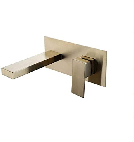 Gebürstetes Gold, wandmontierte Badarmaturen, verdeckte Wandmontage, zweiteiliger Wasserhahn, modernes Badezimmer, Waschbecken-Mischbatterien, Badezimmer. Interessantes Leben