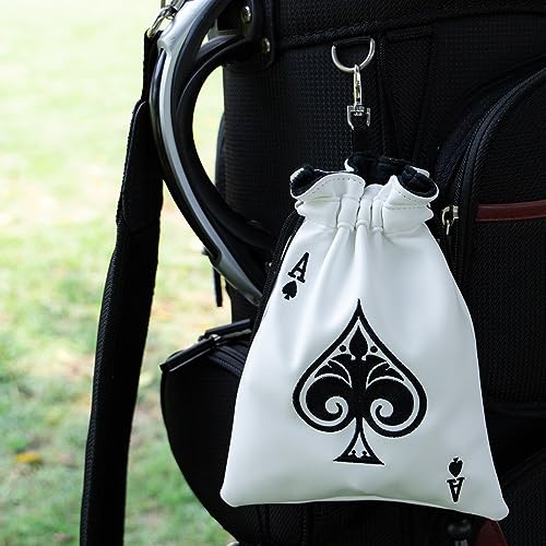 Ace of Spade Golf-Wertsachentasche mit Kordelzug – Kunstleder-Golfte-Tasche für Herren und Damen, weiße Golftasche, Golftasche für Golfer, USA
