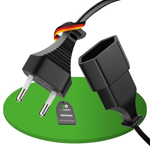 conecto Netzkabel Eurostecker Verlängerung Typ C auf IEC C7 2-polig 3m | Stromkabel Verlängerungskabel für PS3 PS4 PS5 TV Receiver Haushaltsgeräte – universelles 2-poliges Netzkabel schwarz