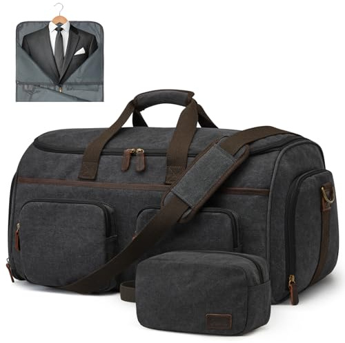 S-ZONE 50L Unisex 3-in-1 Umwandelbarer Kleidersack Canvas Kleidertasche Anzugtasche Carry On Garment Bag mit Kulturbeutel für Reisen Kurzurlaub Geschäftsreisen Aufbewahrung