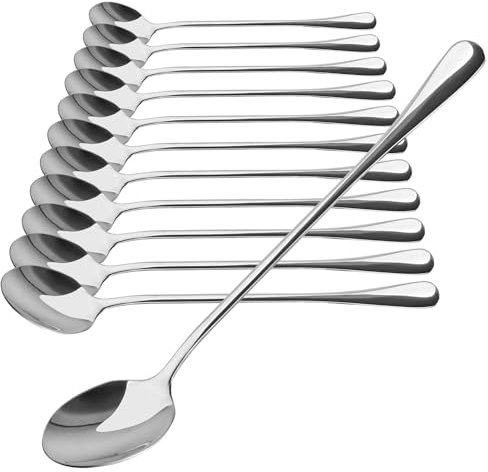 com-four® 12x Longdrinklöffel Löffelset - Löffel mit langem Stiel - Eislöffel Lange Löffel Dessertlöffel Ice Cream Cocktails Desserts Rührlöffel aus Edelstahl (12 Stück - Eis Löffel 19.5cm)
