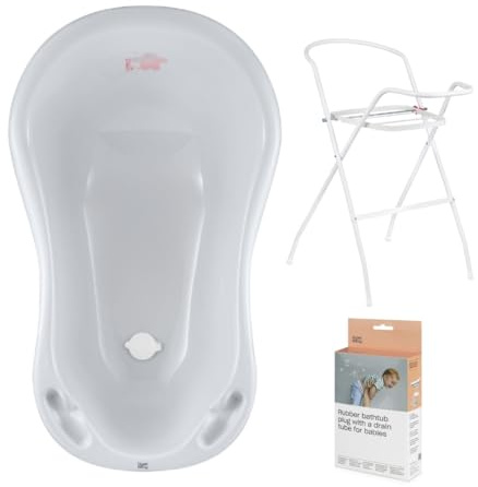 Hylat Baby Badewanne mit Gestell und Ablauf - TÜV Rheinland geprüft - Ergonomisch und komfortabel für Babys und Kleinkinder - Kollektion Lite - Farbe: grau, Motiv: Friends