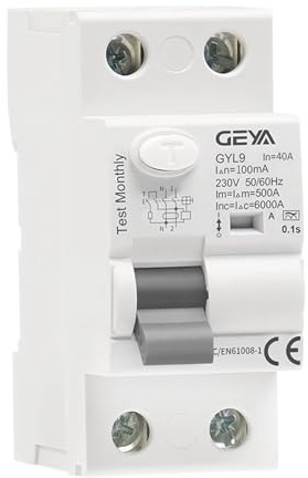 GEYA Électromagnétique Disjoncteur de courant résiduel type A ELCB RCD RCCB (2P-40A-100mA)
