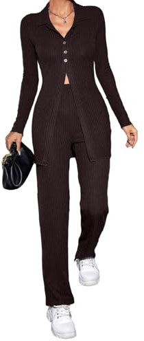 KieTeiiK Zweiteiliges Set Für Damen Mit Langen Ärmeln Strickjacke Jacken Oberteil Und Palazzo Hose Lässige Outfits Sweatsuit Loungewear Stricksets