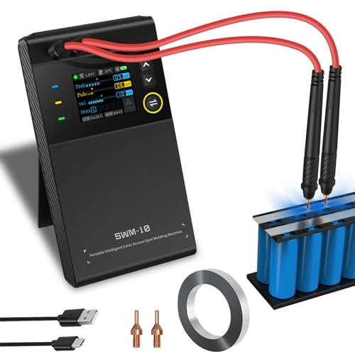 SURLABA Punktschweißgerät für Akkus, 5000mAh Tragbares Spot Welder mit 1200A Schweißstrom, Abnehmbarer Messing-Stiftkopf, 0,1-0,25mm Nickel/Eisen/Edelstahl/Aluminiumblech für DIY Akku-Pack