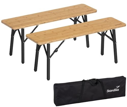 Skandika Sitzbank Tobro 2er Set | Campingbank aus Bambus, 100 x 27 x 39 cm, bis 200 kg belastbar, wetterfest, Tragetasche, Bierbank, Bierzeltbank| Balkonmöbel, Camping, Garten Bank