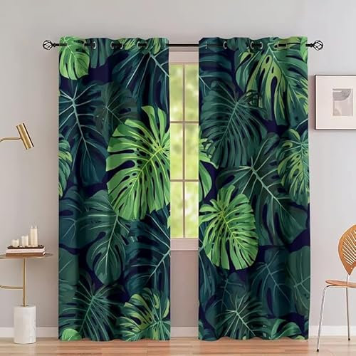 MLUNKQAIL Tenda Piante Tropicali Tende Oscuranti - Monstera Deliziosa Tende per Interni, 2 Pezzi Tendeper Interni, per Camera da Letto, Cucina, Soggiorno con Occhielli Tende L 70 x A 160 cm
