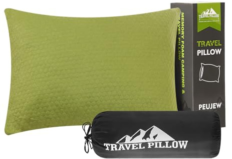 PEUJEW Reisekissen Memory Foam Kissen, Camping Kissen Kleines Kissen 40x30x12 cm, Reisekopfkissen mit Wasserdichter Packsack, Ideal für Flugzeug, Auto und Camping (S, Avocado-Grün)