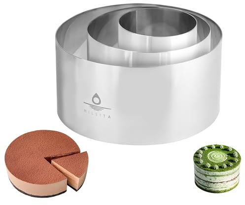 Hilsita 4/6/8 Inch Cake Rings for Baking, Stainless Steel Pastry Mould, Round Cooking Ring, Cheesecake Moulds, Breton Making Tool (3.94''H)