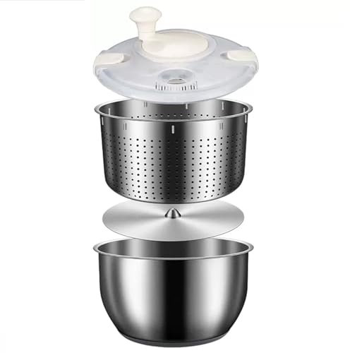 MVXBICIA Grande centrifuga per insalata in acciaio inox, 6 l, per frutta, pasta, patatine fritte, facile da pulire e asciugare le insalate