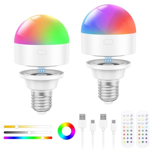 Oumida - Bombilla recargable con cargador magnético inalámbrico y USB C con mando a distancia, E27 LED bombilla con batería extraíble 3W 2000mAh para lámparas de mesa, lámparas de exterior (2)