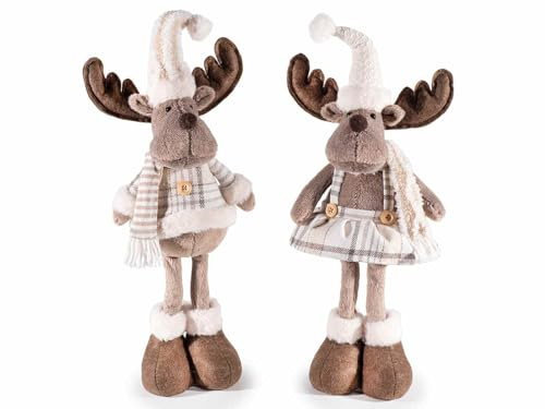 Gruppo Maruccia - Renne Natalizie in Stoffa Imbottita con Abito, Sciarpa e Cappello - Addobbi per Casa e Negozi - Set da 2 - Altezza Fino a 54 cm