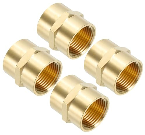 PATIKIL 3/4 x 3/4 Brass NPT Coupler, 4 Pack Female Hex Head Pipe Fitting Coupling for Home Plumbing Pipes Shower Head Bases Coupling, Gold