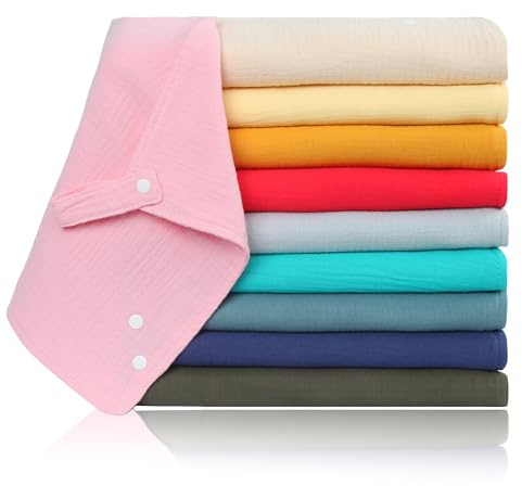 Hakochia 10-Pack 100% Cotton Muslin Cloths & Bibs for Baby 2-in-1 | 30x30cm Muslin Squares,Hypoallergenic | Super Absorbent Burp Cloths for Newborns
