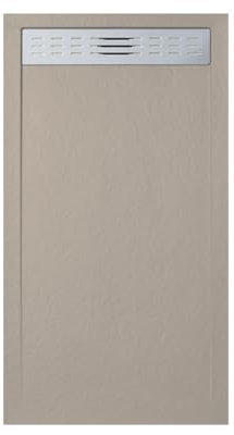 FRASCIO Duschwanne 70 x 170 cm mit seitlichem Gitter Line Slim Moka Ral 1001 aus Kunstharz und Marmorpulver mit Ablaufgarnitur