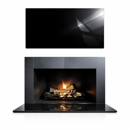 TMK ArtDeko Placa protectora rectangular de cristal templado para estufas de chimenea, color negro, 50 x 52 cm