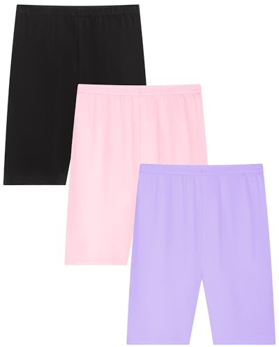 Moitiy cykelbyxor flickor barn korta byxor flickor sportbyxor sport shorts kruz byxor bomull sommarbyxor 4–12 år 3 par, Svart/lila/ros, 5-6 år