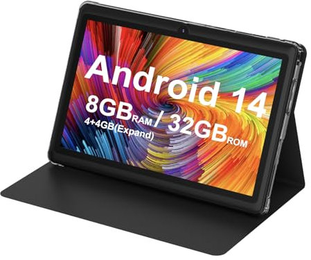 HOTTABLET Tablet 7Inch Android 14.0 with Protective Case, 8GB(4+4GB Expand) RAM+ 32GB ROM, IPS Screen, Dual Camera, Bluetooth 5.0 WiFi Tab (Black)