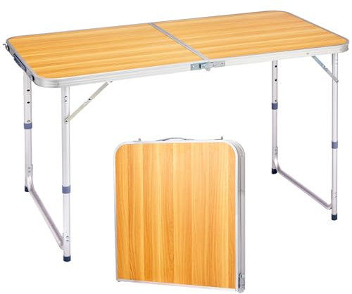GODECOR 4.0 Ft Folding Portable Camping Table with Three Adjustable Heights, RV Tables for Inside a Camper, Outdoor, BBQ, Dining, Picnic, Beach, Garden, Party, Yellow
