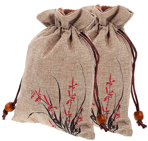 VALICLUD 2 Stück Kordelzugbeutel aus Robustem Stoff mit Filigranem Muster Kleiner Aufbewahrungsbeutel für Buddha Perlen Geschenkbeutel für Party und Alltag