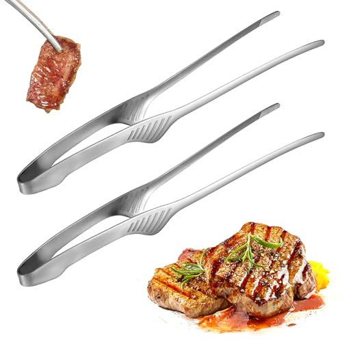 2Pcs Korean and Japanese BBQ Tongs 9.6 Inch Barbecue Tongs Kitchen Cooking Tong, Stainless Steel Kitchen Utensils for Serving BBQ, Long Clamp Tool for Serving Food, Meat, Salad, Fish, Steak