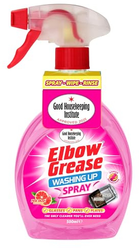 Elbow Grease Spray de lavado, desengrasante potente, elimina la grasa y la mugre, jabón para lavar platos a mano, limpia vasos, sartenes y platos (pomelo rosa, 500 ml)
