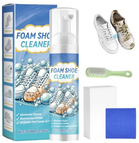 Shoe Cleaning Kit, 2025 New White Trainer Cleaner, with Brush, Towel and Sponge, Removes Dirt & Stains for White Shoes, Leather, Knit, Boots, Canvas, Suede, Fabric, Rubber, PU, Sneakers, Canvas (1PCS)