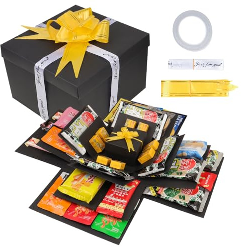 CROUTE Geschenkbox Explosionsbox, 5-Lagige Kreative Explosion Box, Surprise Box, DIY Handgemachte Überraschungsbox für Geburtstag Weihnachten Jubiläum Valentinstag Hochzeitsgeschenk (Schwarz)