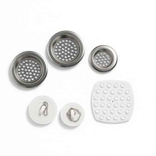 Sink Strainer & Stopper Set Basin Drain Plug Waste Filter Kitchen Drains Sieve Appliances Suction Soap Holder Bathtub Plug With Chain Hair Catcher For Showers Bathroom Drainer Protector Blocker (6pcs)