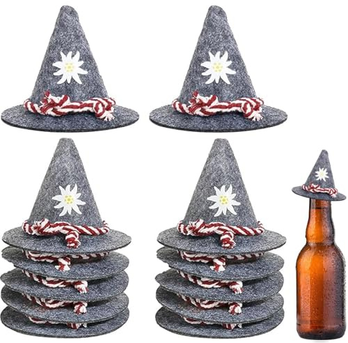 Bhina 12 Stück Mini Oktoberfest Hut Klein Filzhut Seppelhut Bayrische Deko Oktoberfest Deko Mini Trachtenhut MiNi Hut Bayern für Karneval, Oktoberfest, Kostümparty Halloween, Gray