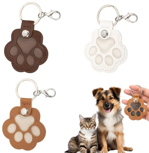 Bafiwu Schlüsselanhänger Leder für Tierhaare Erinnerung, Schlüsselring mit Pfote Design, Erinnerung Hund Geschenk für Hundebesitzer Andenken An Verstorbene Katze für Katzenliebhaber