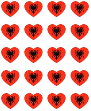 Aufkleber: 25 mm, 20 Stück - 20er Set Herz-Flagge Albanien Vinylaufkleber 25 mm 2,5 cm Mini Decals rot schwarz Fan Deko