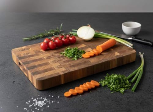 Delex End Grain Acacia Wood Chopping Board – Large Wooden Butcher Block, Cheese Board & Charcuterie Serving Platter – Durable Knife-Friendly Cutting Board for Kitchen (45x30x4 cm)