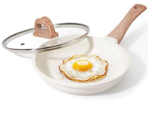 UESLUCK 8 Inch Creamic Non Stick Frying Pan With Lid- Small Creamic Skillet With lid, Egg Pan Non Stick With Cool-Touch Handle, PFAS & PTFE Free, Compatible with All Stovetops